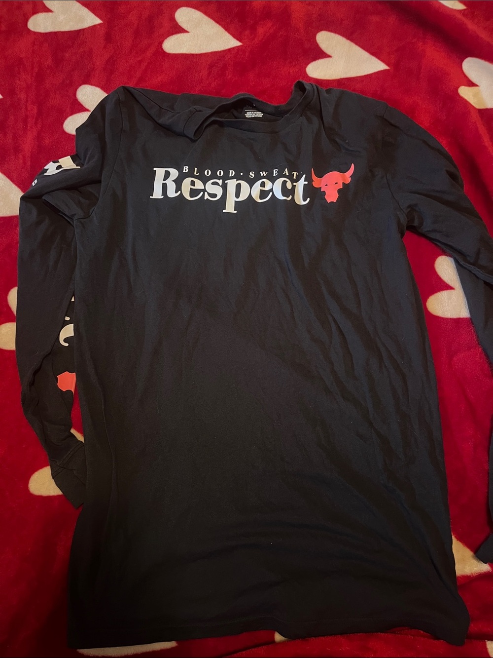 Under Armour Black Long Sleeve "Respect" Graphic Tee with Red Accent